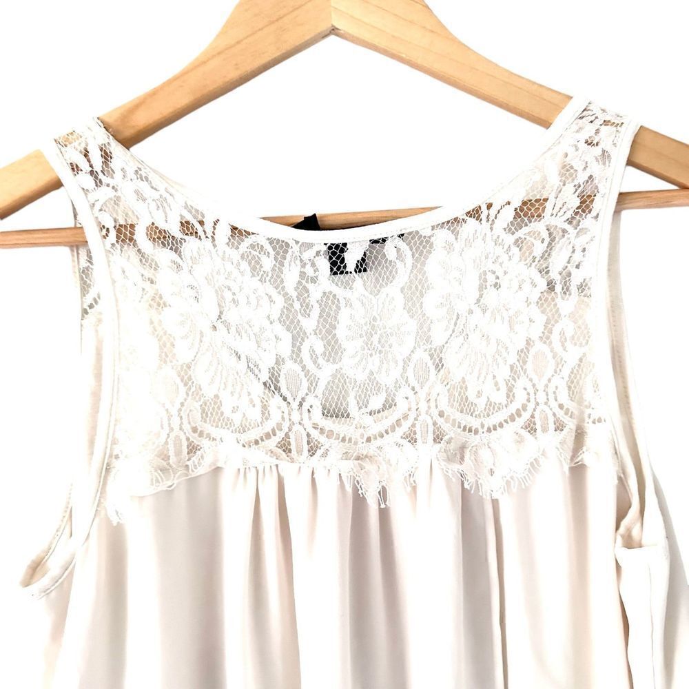 Karen Kane Off White Cream Scoop Neck Silky Lace Trim Tank Top Size S - Picture 7 of 8